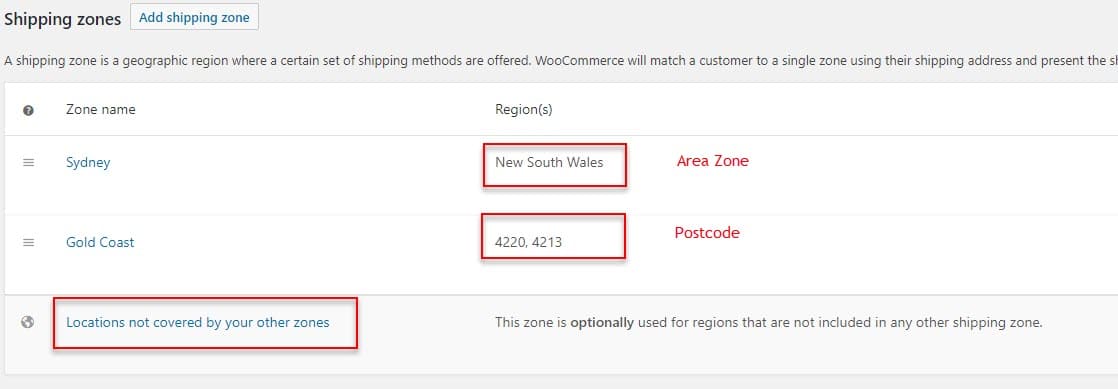 Woocommerce shipping zones