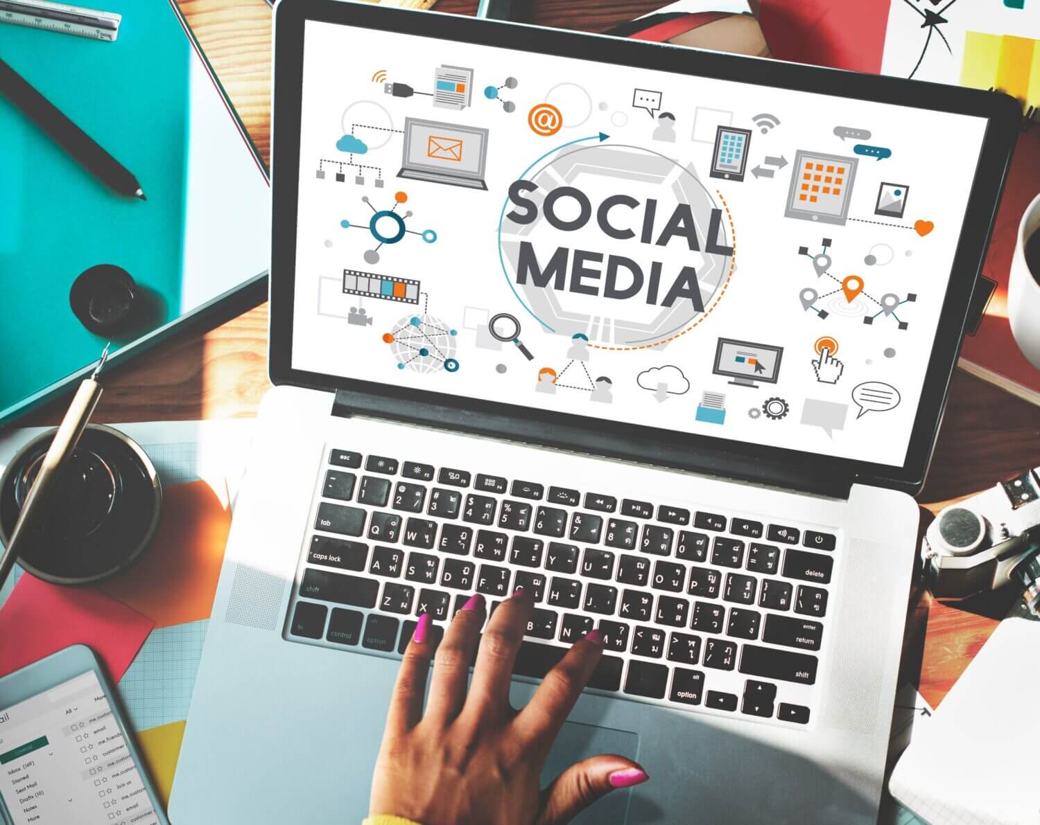 Social Media Graphics on a laptop screen